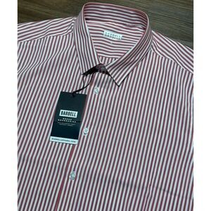 Barbell Apparel Motive Red White Button Down Stretch Dress Shirt Men Size L